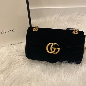 GUCCI
Velvet Matelasse Mini GG Marmont Shoulder Bag Black